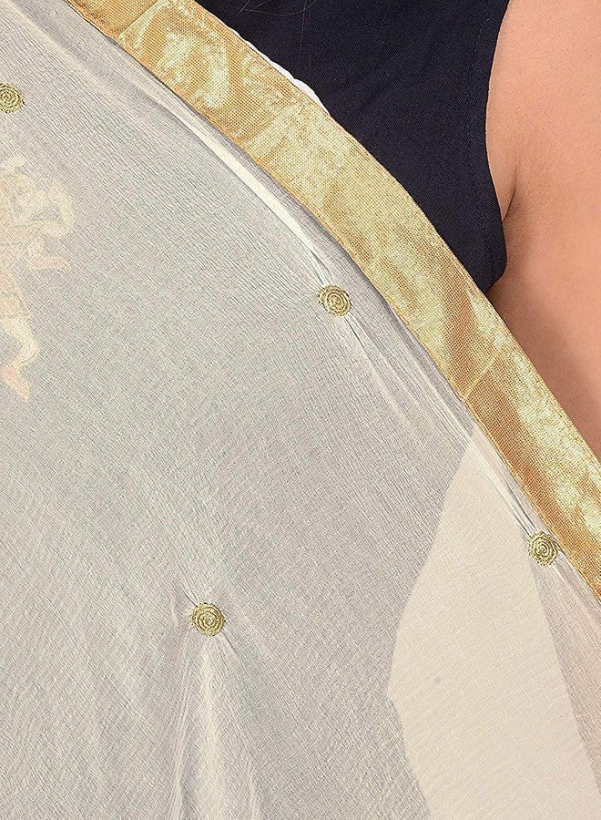 themilestocks Woman's Embroidered Chiffon Dupatta Scarf Shawl Wrap Soft Indian Bridal Wedding (Off White) - Image 4